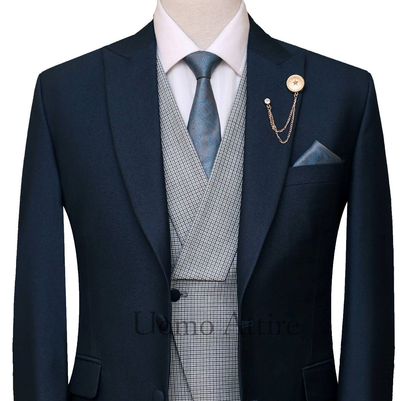 
                  
                    Azzimato deep green customized three piece suit with formal tie
                  
                
