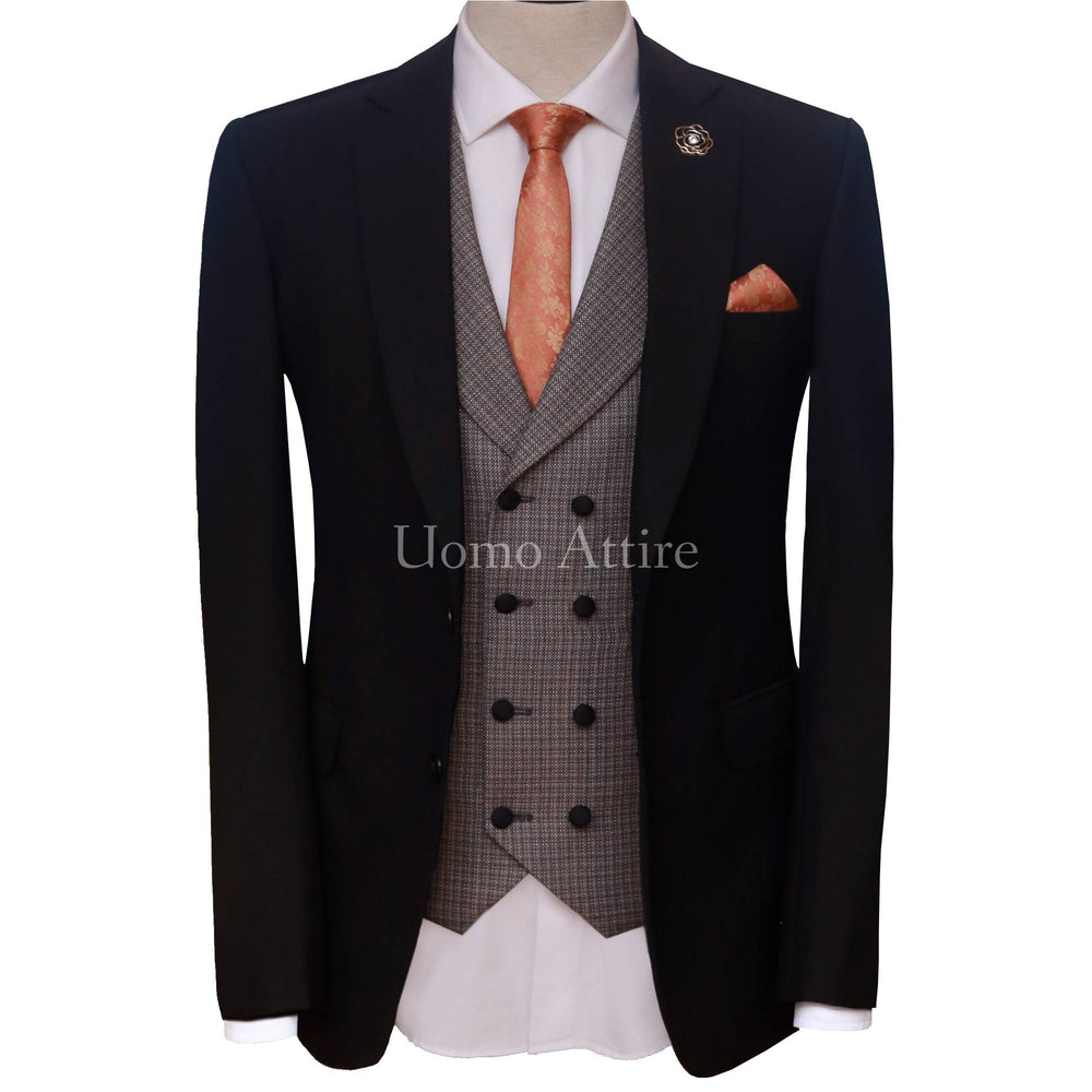 Black contrast Italian tropical customized 3 piece suit