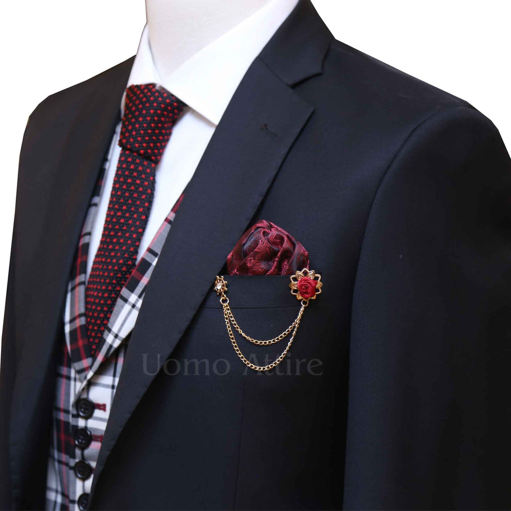
                  
                    Black notched lapel bespoke 3 piece suit
                  
                