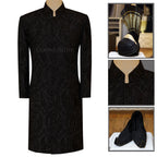 black sherwani for wedding fully embellished and embroidered with same fabric khussa