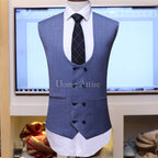 Black with sky blue windowpane check 3 piece suit
