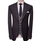 Contrast checkered windowpane three piece suit, 3 piece suit for men