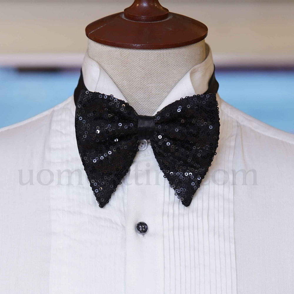 Custom-Made Sequin Fabric Butterfly Black Bow Tie
