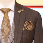 check 3 piece suit for men with mini check single breasted shawl lapel vest