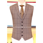 check 3 piece suit for men with mini check single breasted shawl lapel vest