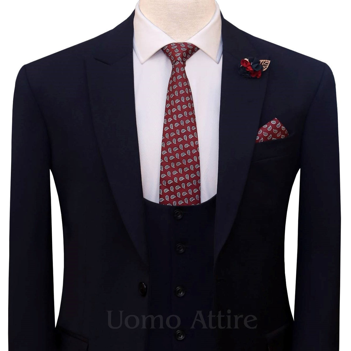 Custom-made navy blue italian 3 piece suit