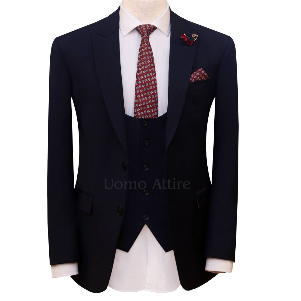 Custom-made navy blue italian 3 piece suit