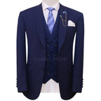 Custom-made textured light weight navy blue three piece suit