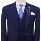 Custom-made textured light weight navy blue three piece suit