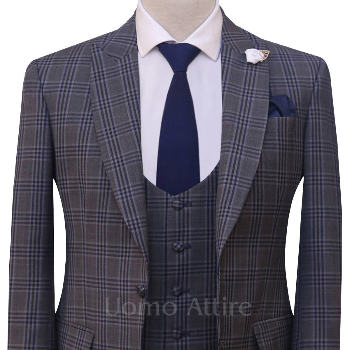 Custom-made windowpane check 3 piece suit for men