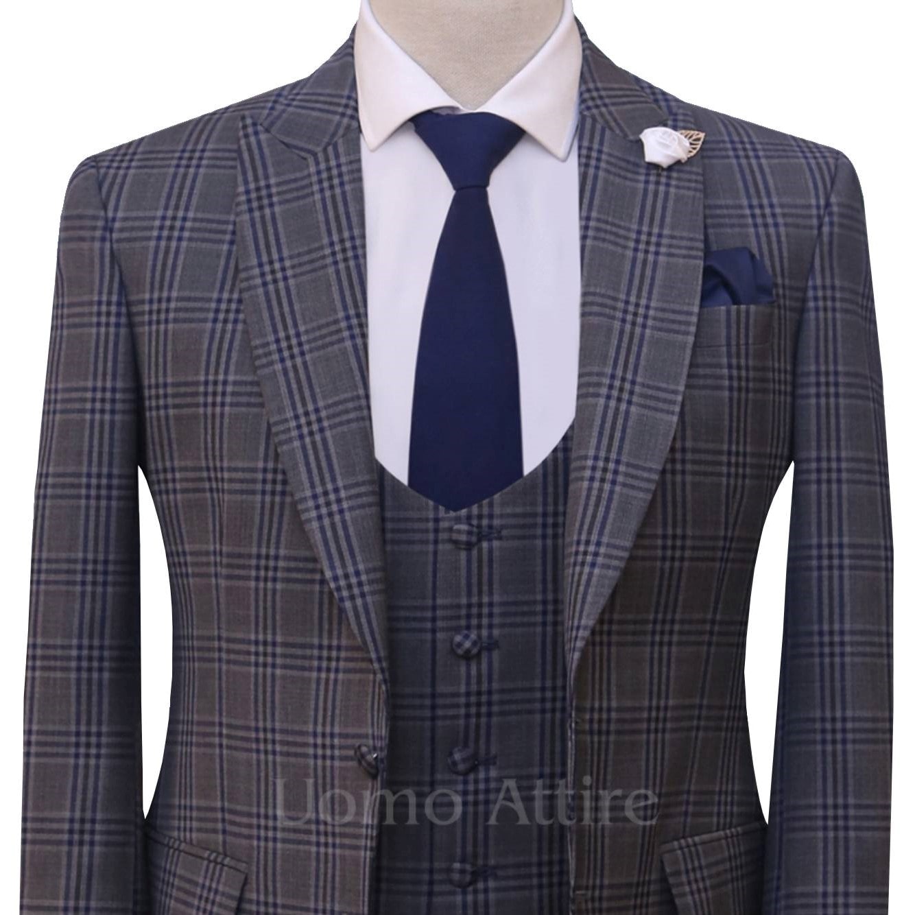 
                  
                    Custom-made windowpane check 3 piece suit for men
                  
                