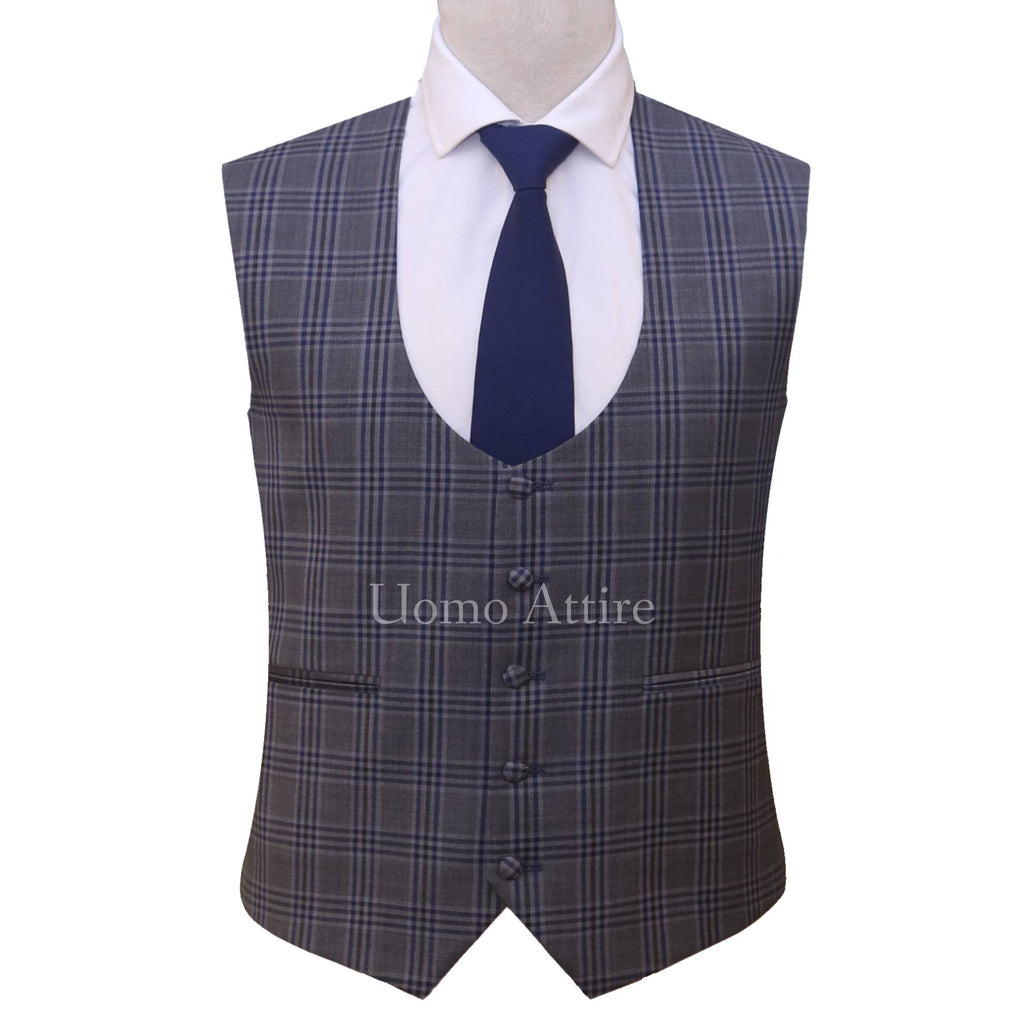 Custom-made windowpane check 3 piece suit for men waistcoat