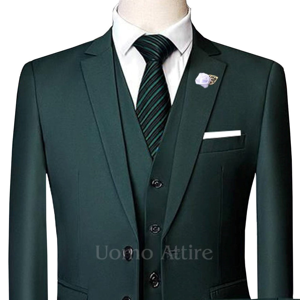 
                  
                    Custom-tailored deep green three piece suit
                  
                