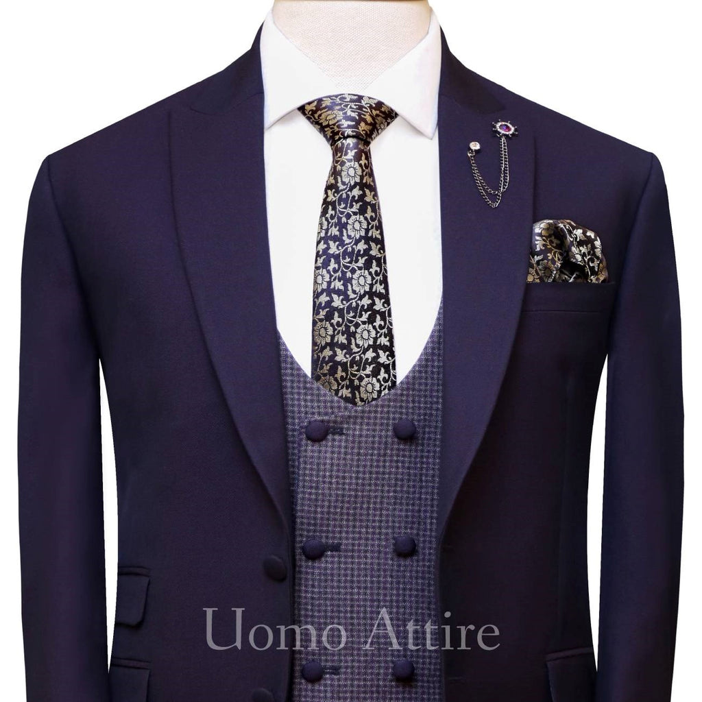 Tailor-made royal plum tropical three piece suit
