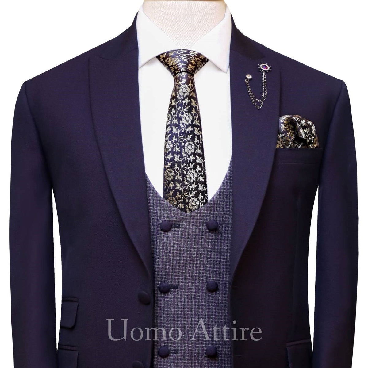 Tailor-made royal plum tropical three piece suit