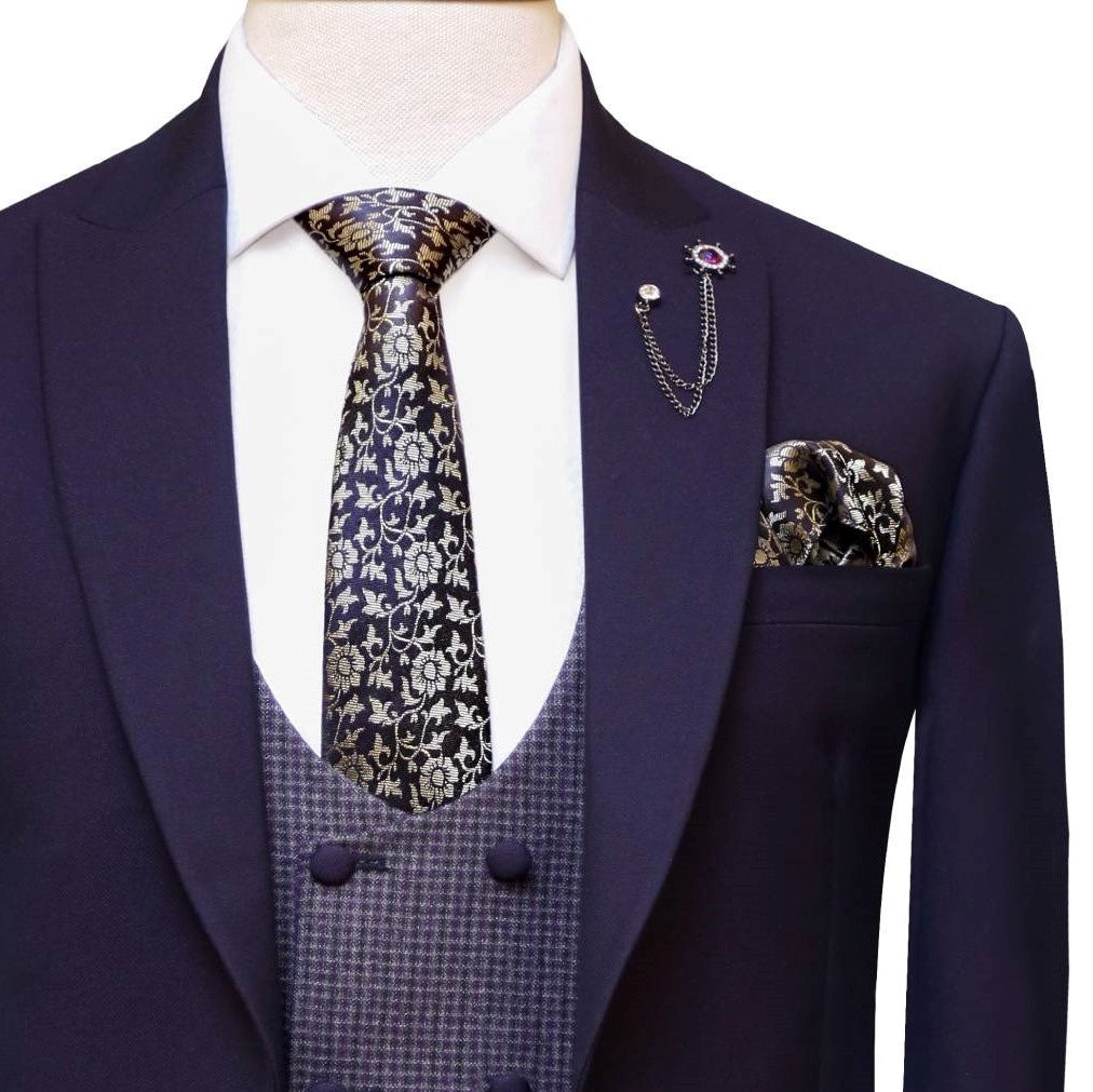 Tailor-made royal plum tropical three piece suit