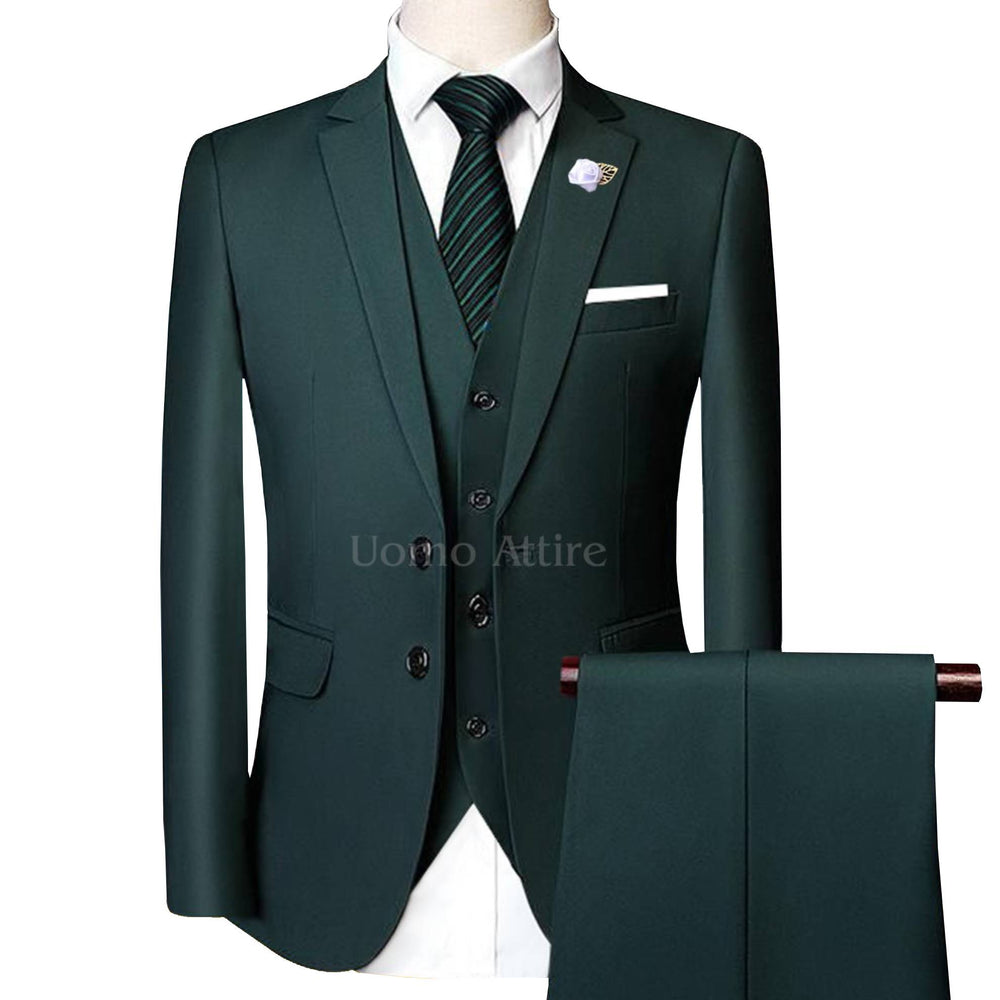 Custom-tailored deep green three piece suit