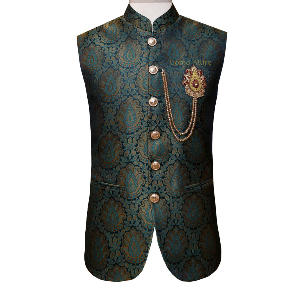 Customized embellished waistcoat for mehndi, jamawar waitcoat for mehndi