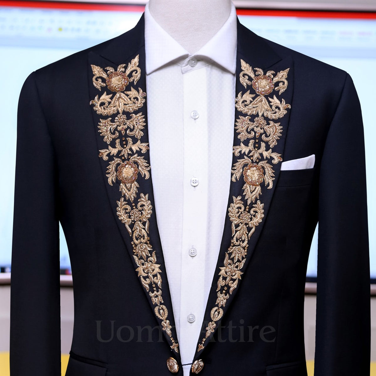 Dark black embellished lapel 2 piece tuxedo – Uomo Attire