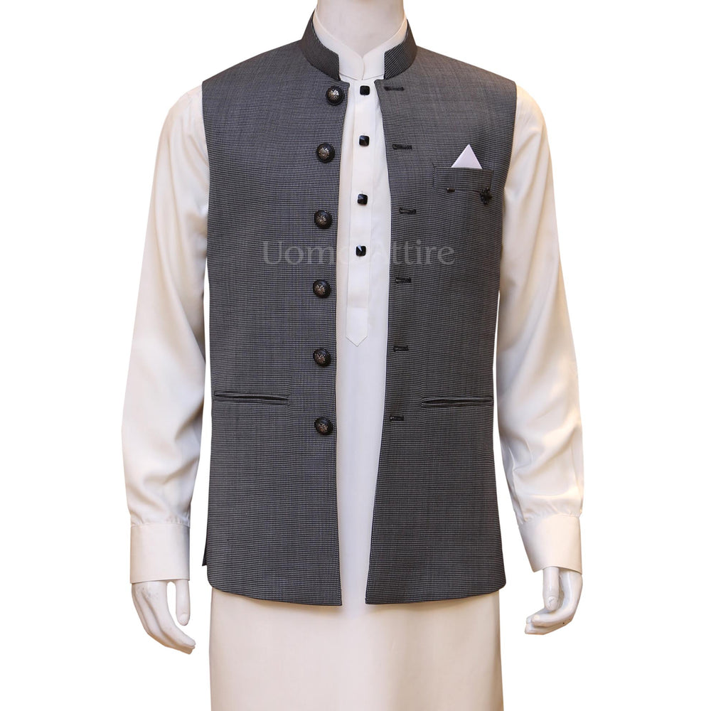 Dark grey bespoke waistcoat in tropical imported fabric – Uomo Attire