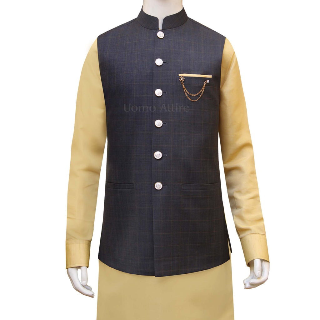 Designed Mehndi Kurta & Waistcoat