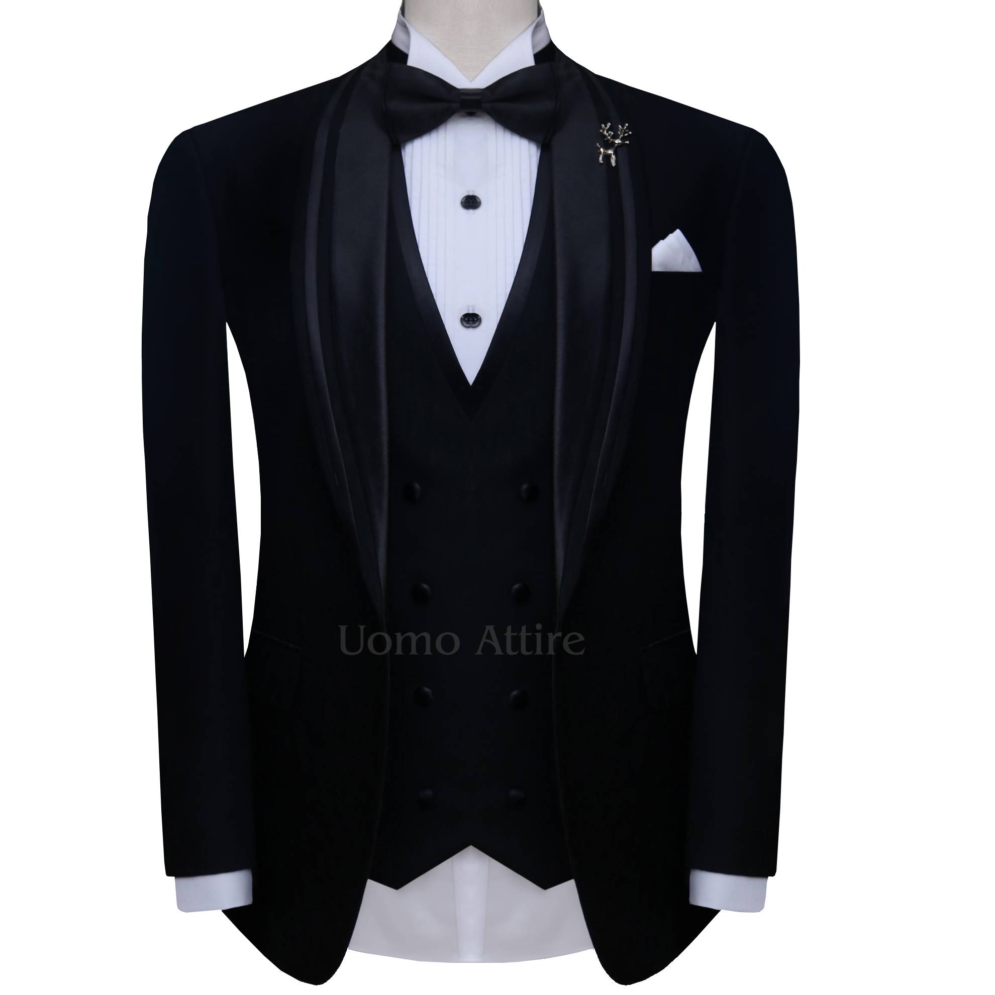 Double Pipping Shawl Collar Black Tuxedo Suit