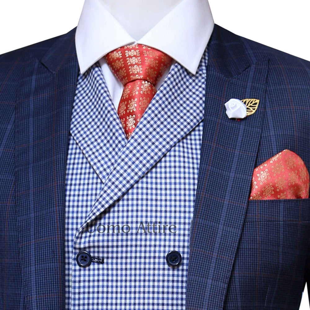 
                  
                    Glen check bespoke 3 piece suit, 3 piece suit for men with double breasted shawl lapel vest- 3 piece suit for men
                  
                