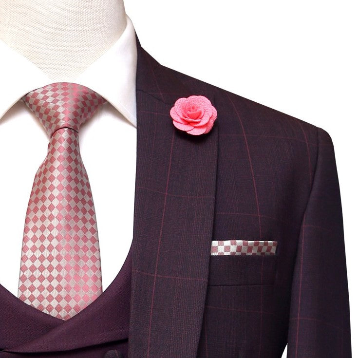 Windowpane Glen Check Burgundy Wedding Suits For Men | Burgundy Color Suit