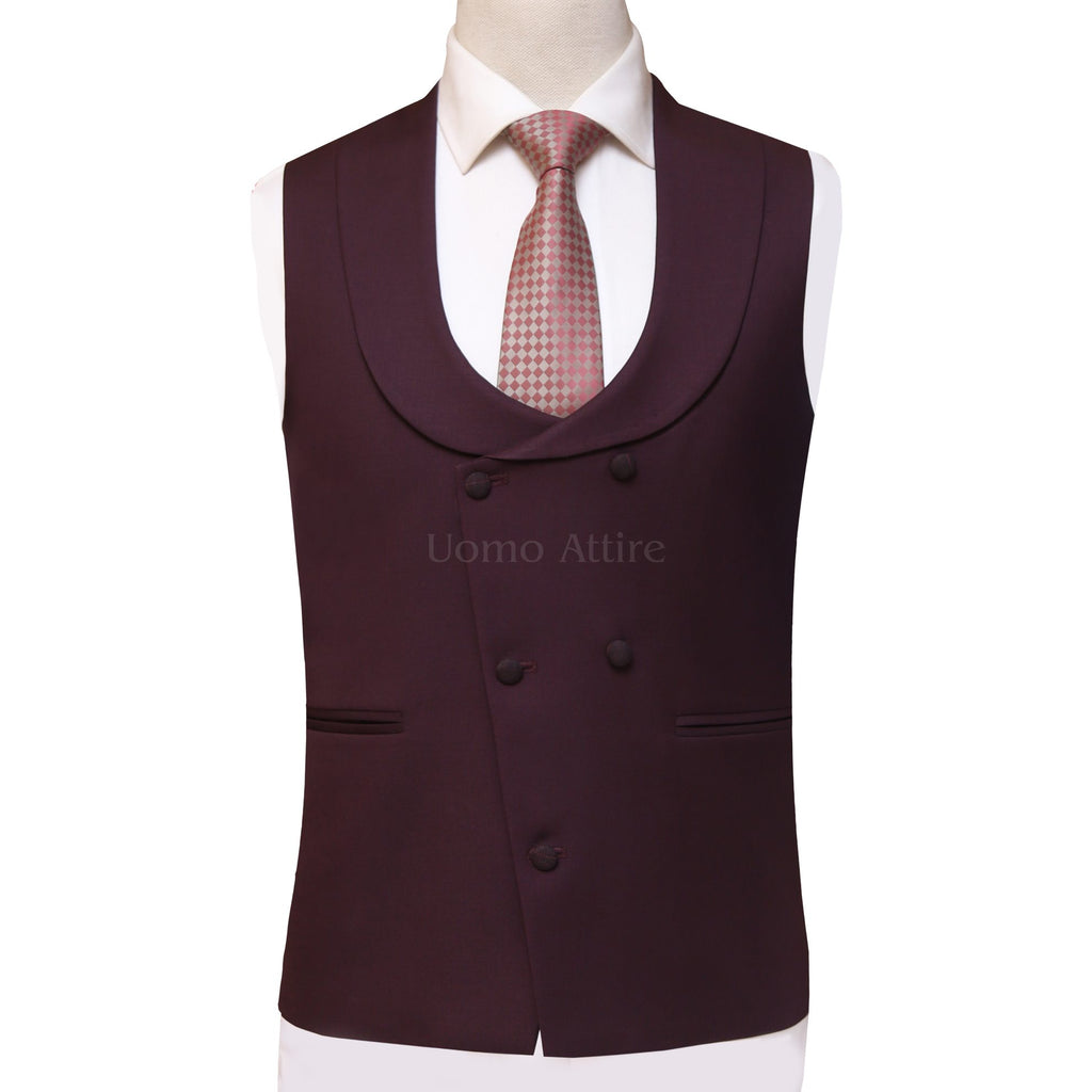Vest for Windowpane Glen Check Burgundy Wedding Suits For Men | Burgundy Color Suit