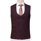 Vest for Windowpane Glen Check Burgundy Wedding Suits For Men | Burgundy Color Suit