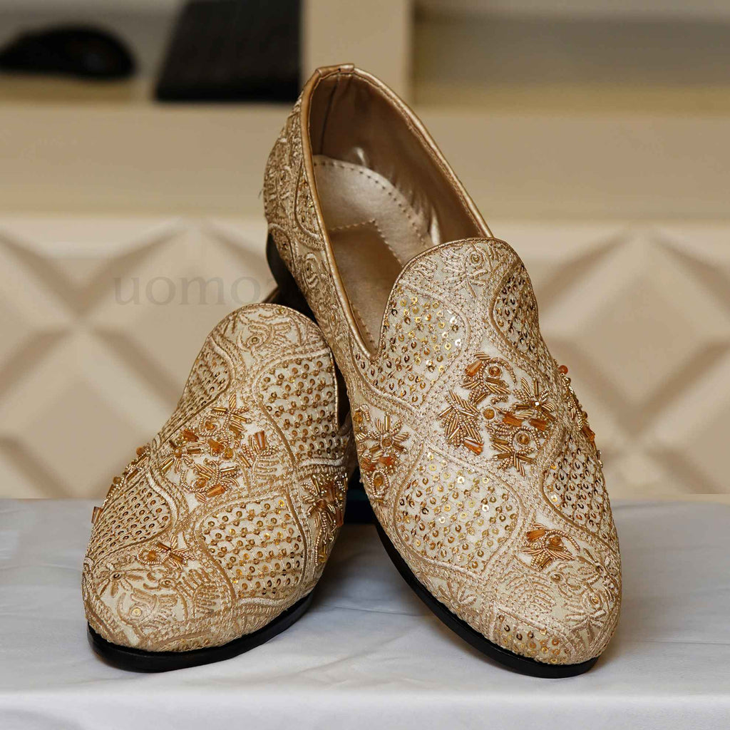 Golden embellished wedding sherwani shoes