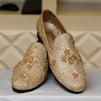 Golden embellished wedding sherwani shoes