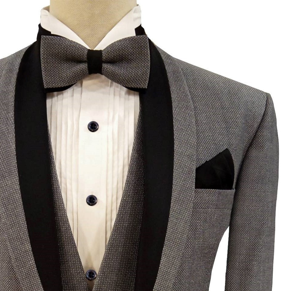 Grey pindot contrast tuxedo 3 piece suit, gray 3 piece suit for men