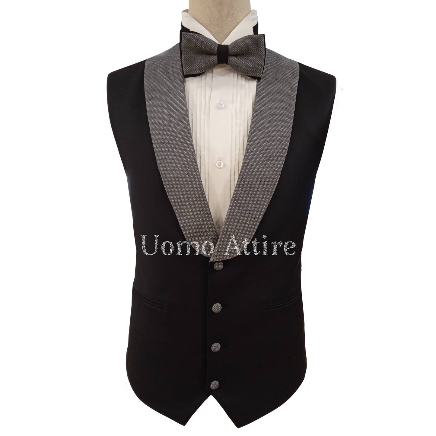 
                  
                    Grey pindot contrast tuxedo 3 piece suit shawl lapel vest, gray 3 piece suit for men
                  
                