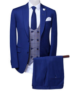 Blue Italian tropical windowpane three piece suit, blue suits for men