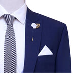Knitted tie, lapel pin and pocket square for ink blue 3 piece suit for men
