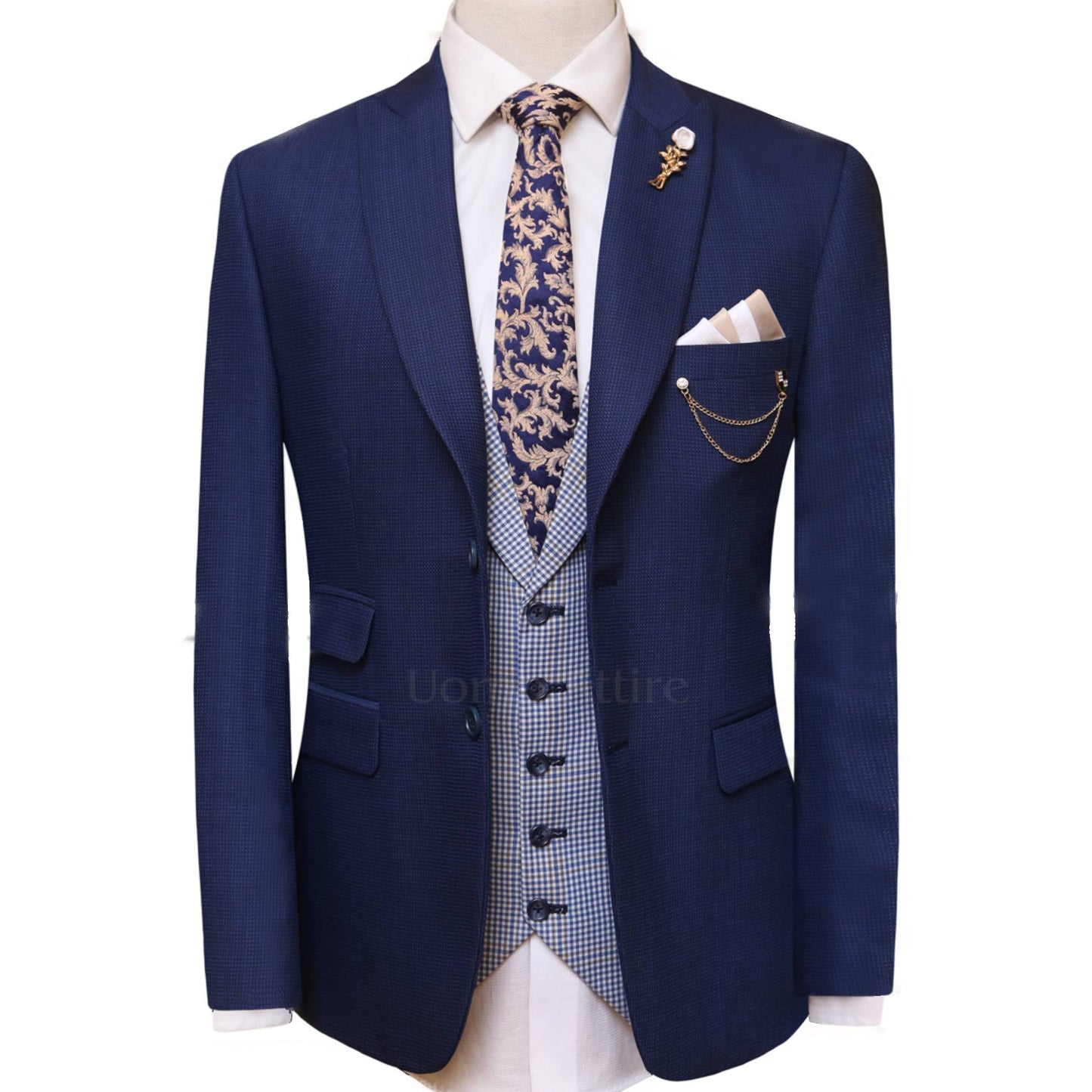 Men Suit Navy Blue Stripe Slim Fit Formal Prom Party Groom Tuxedo Wedding  Suits | eBay