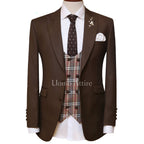 Limited edition self textured contrast three piece suit with double breasted check vest