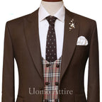 Limited edition self textured contrast three piece suit with double breasted check vest and knitted tie