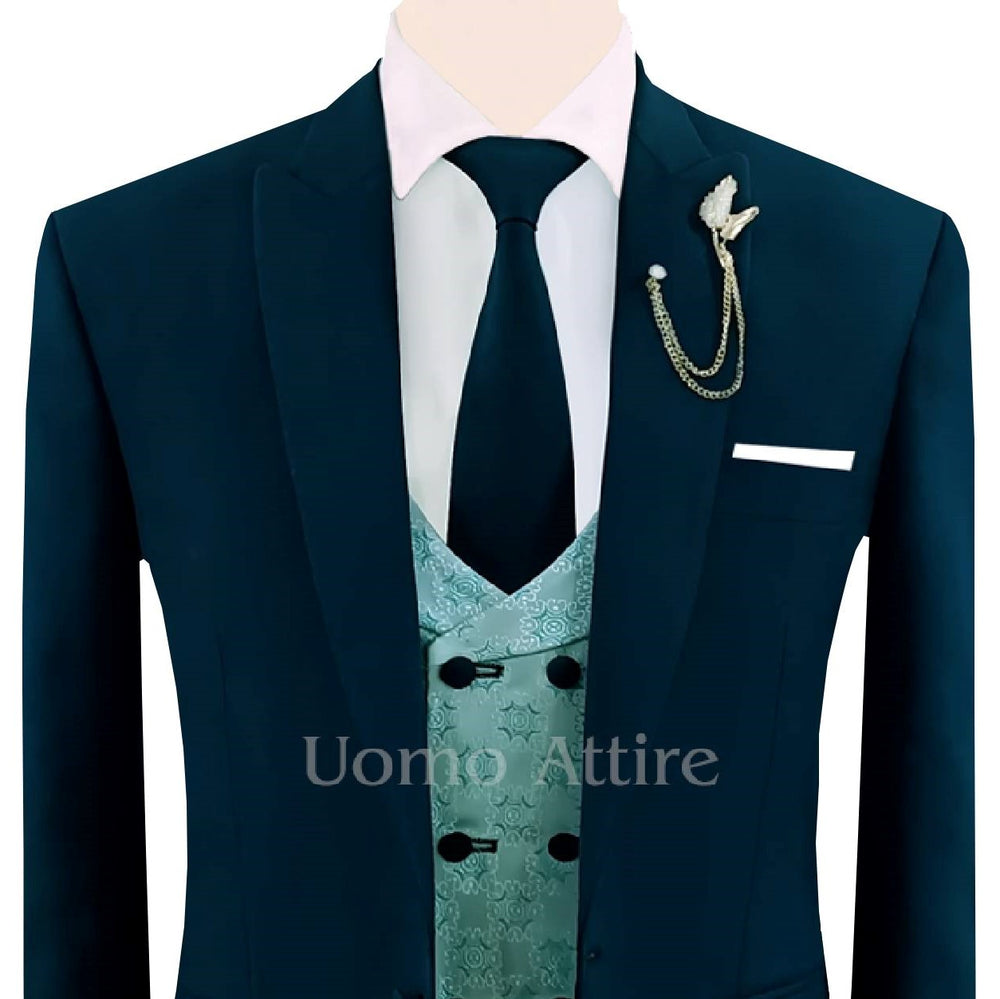 Made-to-order deep green three piece suit for men – Uomo Attire