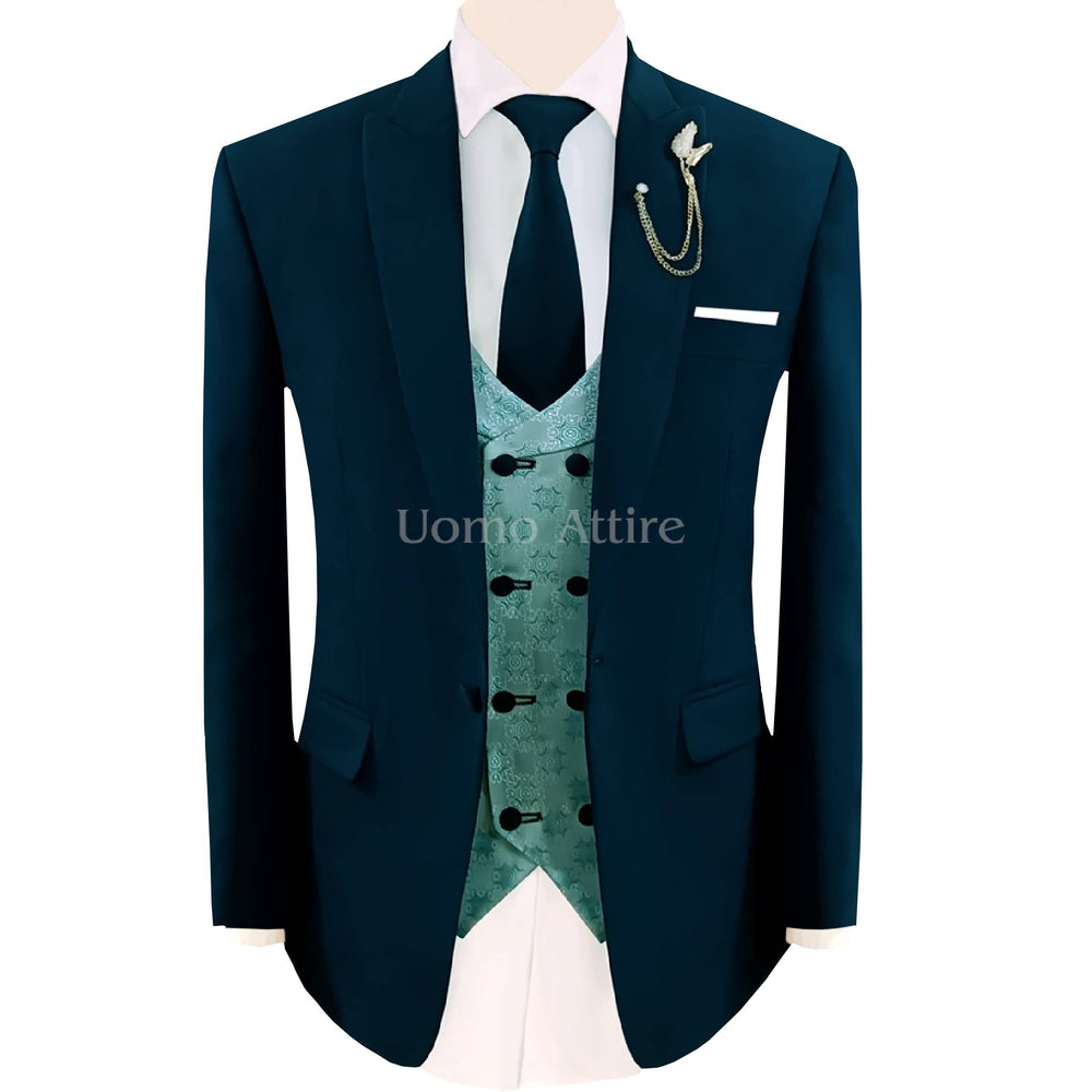 Made-to-order deep green three piece suit for men
