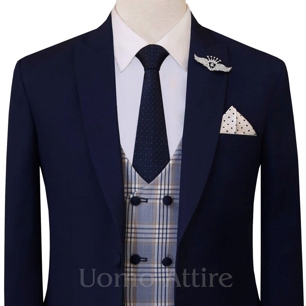 
                  
                    Midnight blue slim fit tailor-made contrast tropical three piece suit
                  
                