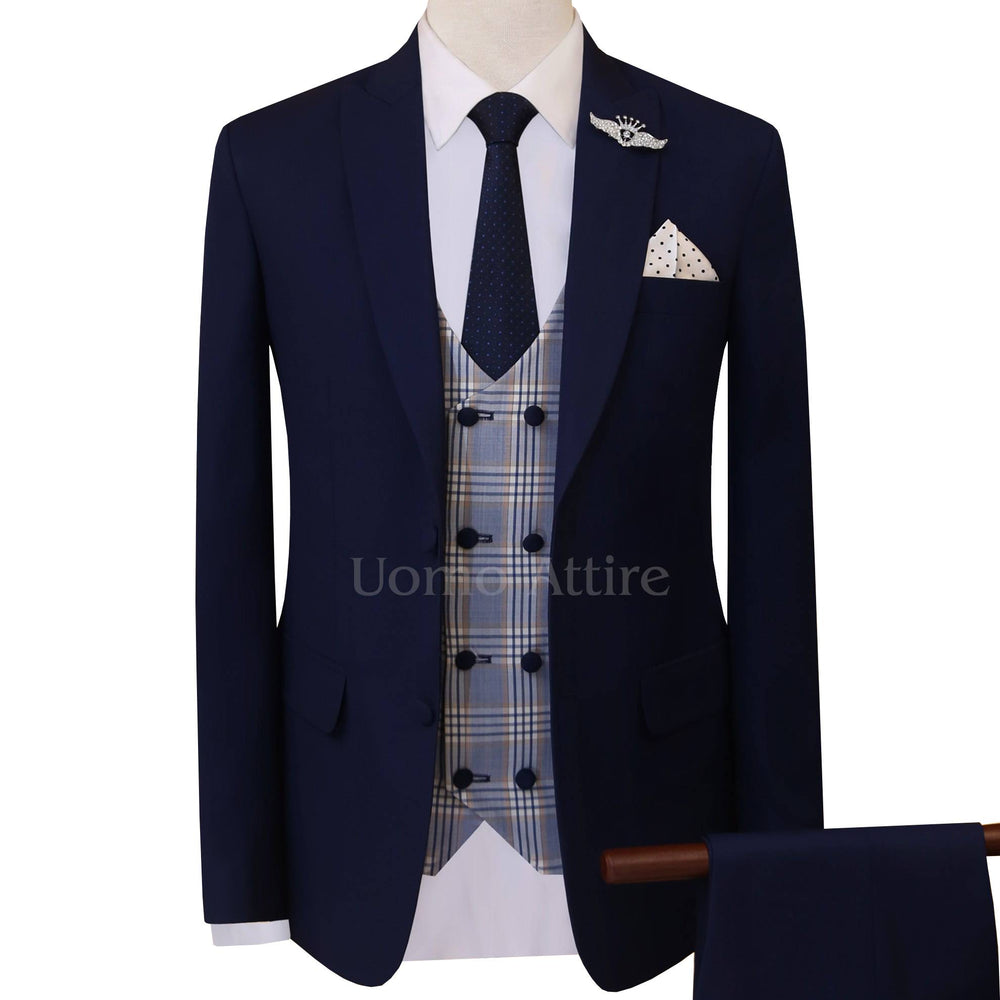 Midnight blue slim fit tailor-made contrast tropical three piece suit