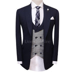 Navy blue contrast three piece suit, blue suit for wedding