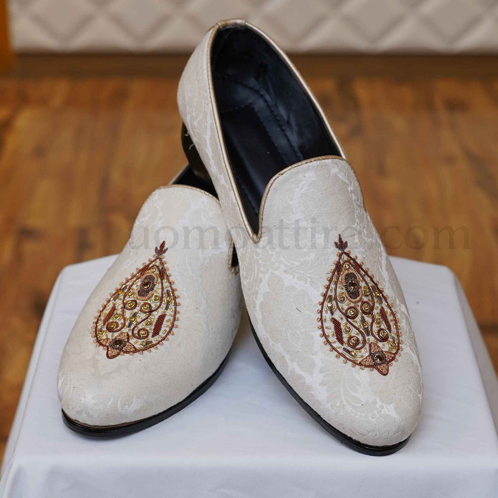 Self textured fabric white shoes for wedding | Fabric Shoes for Wedding or Groom