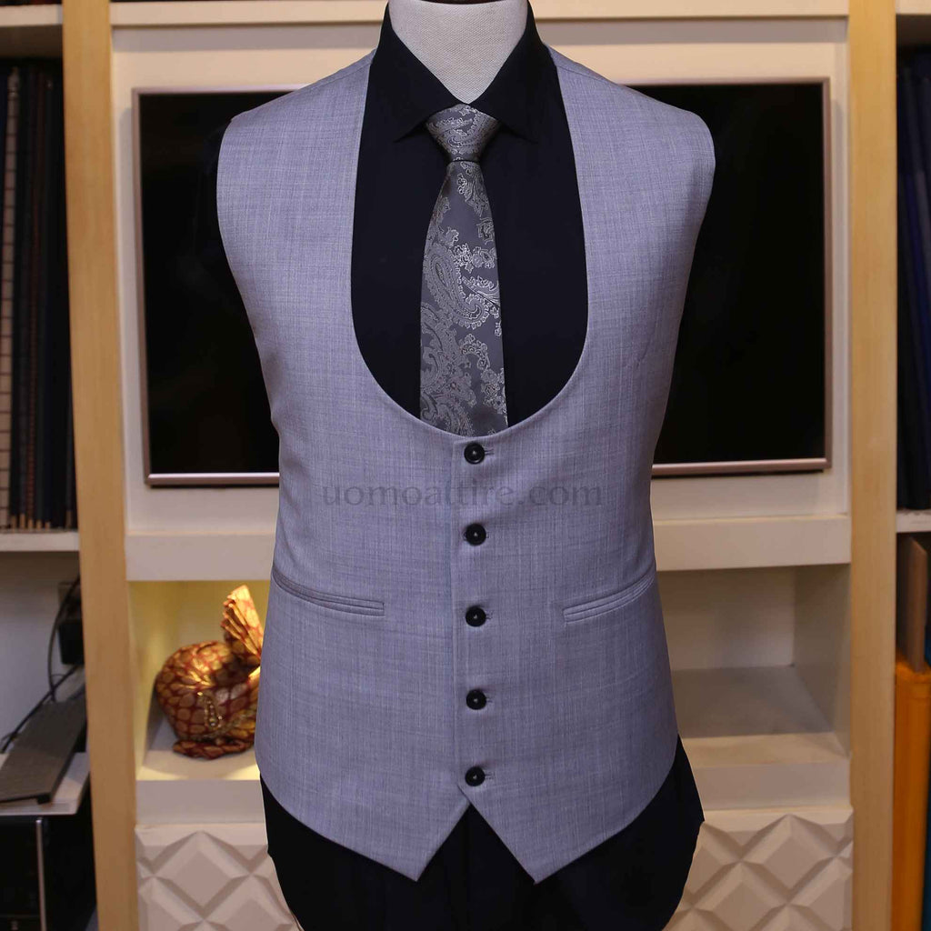 silver grey three piece suit for wedding, gray 3 piece suit with same fabric vest