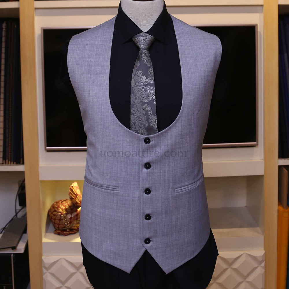 
                  
                    silver grey three piece suit for wedding, gray 3 piece suit with same fabric vest
                  
                