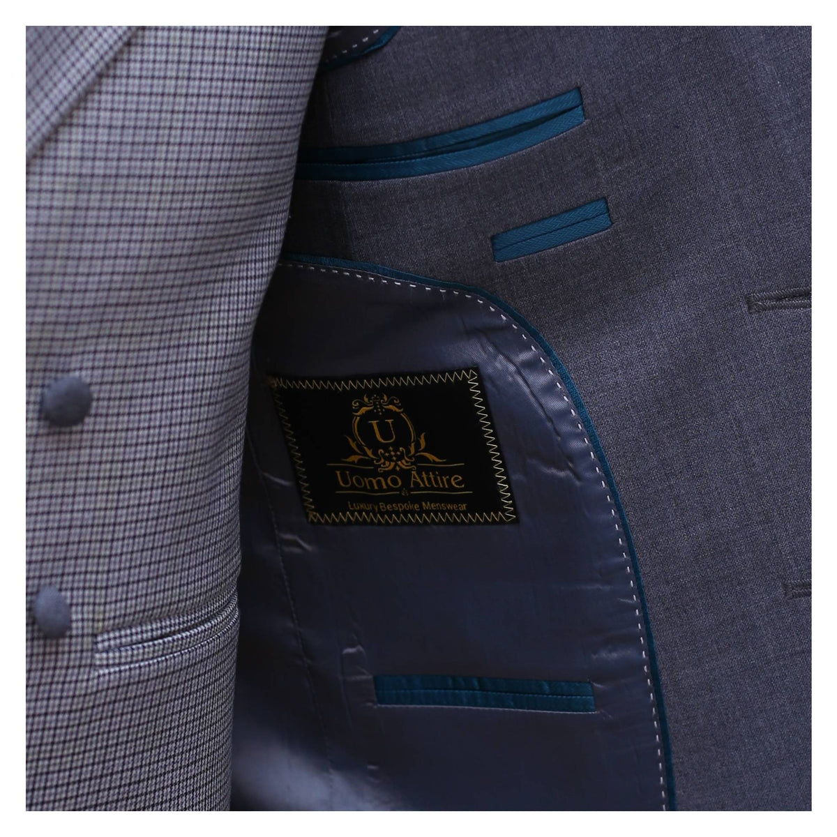Silver grey three piece suit with v shape shawl lapel inside lining options