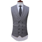Silver grey three piece suit with v shape shawl lapel vest