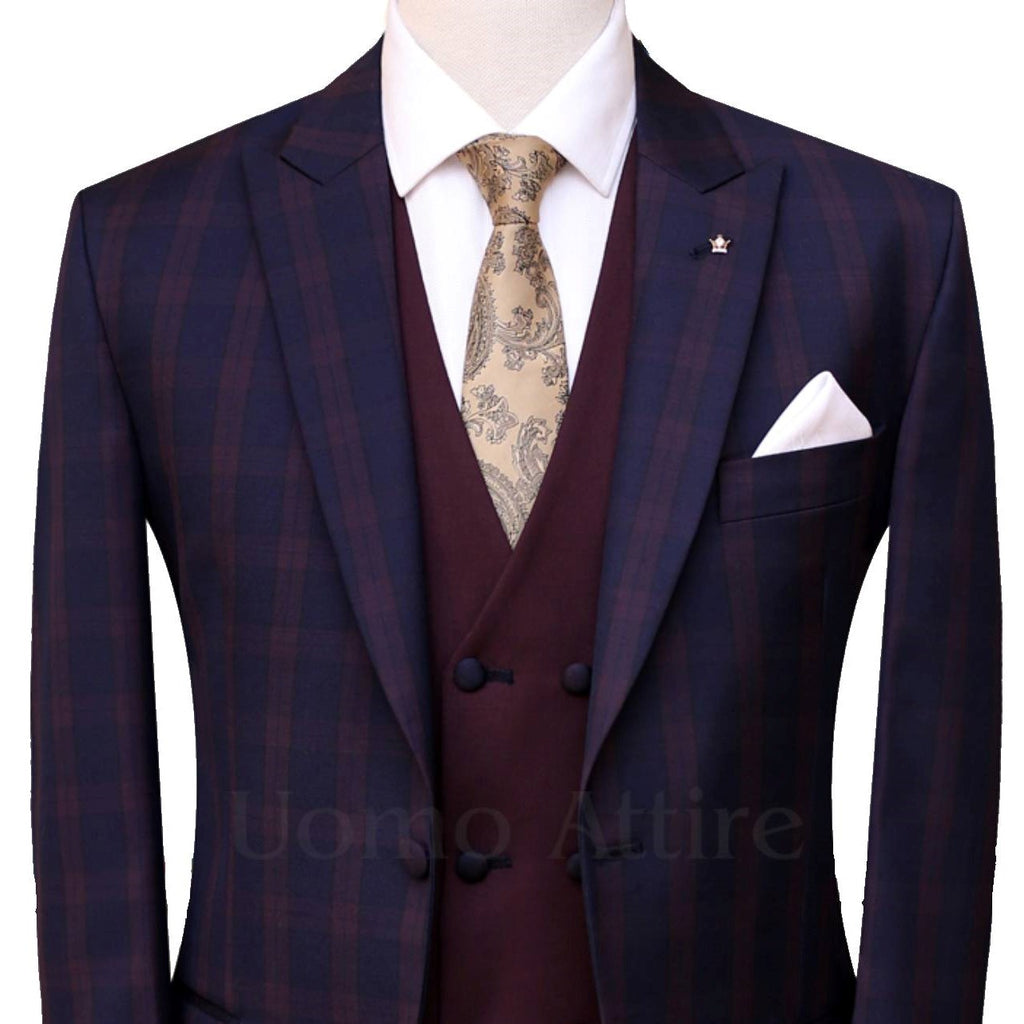 Tropical four season luxury three piece suit with double breasted vest